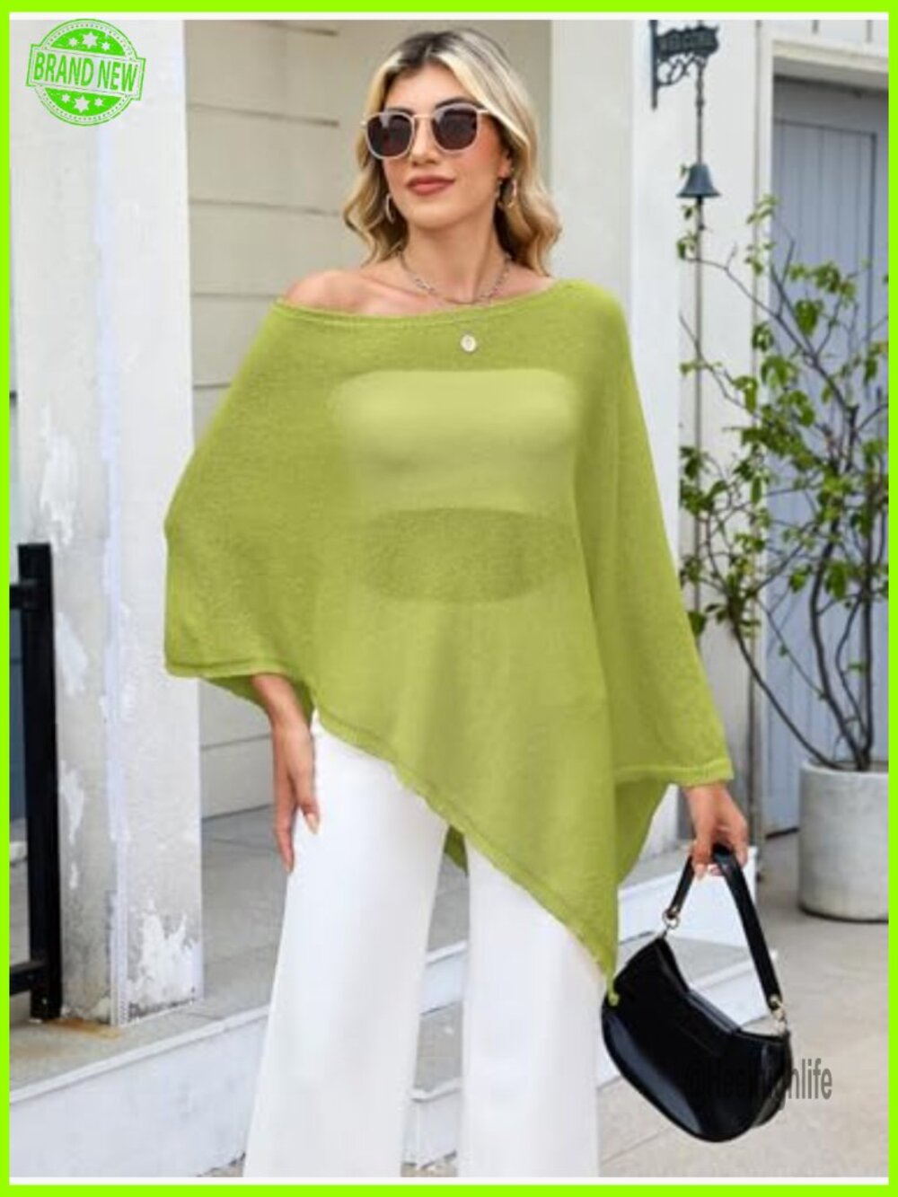Sheer Crochet Poncho Swimsuit Cover Up Off Shoulder Top Beach Vacation Outfit - Picture 2 of 7